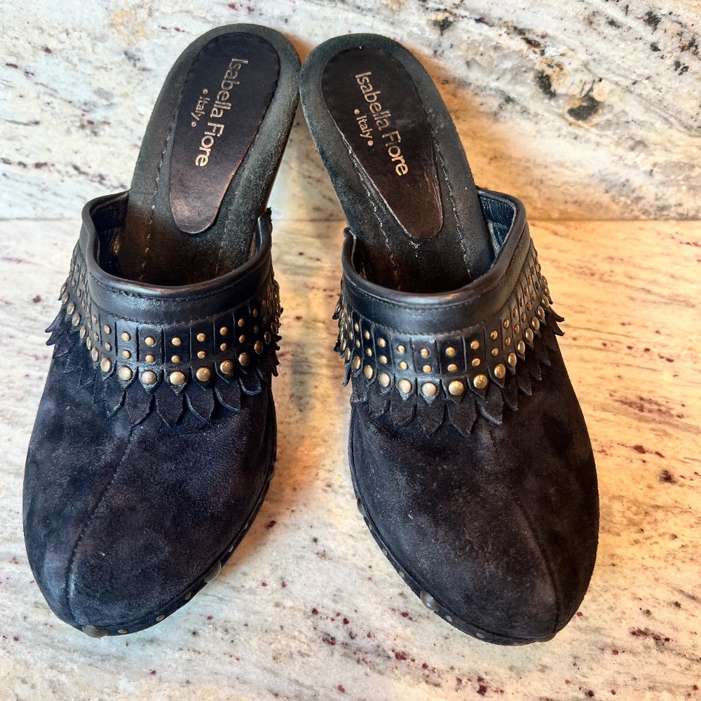 Isabella Fiore Black Suede Mules Size 8